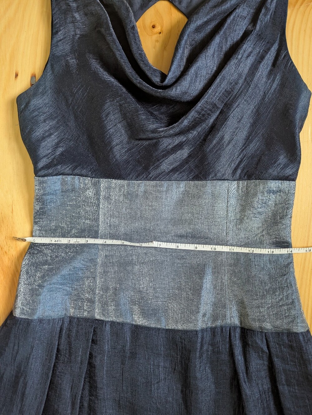 Vintage Navy Blue Two-toned Cowl Neck Dress With Drop Waist - Picture 6 of 7